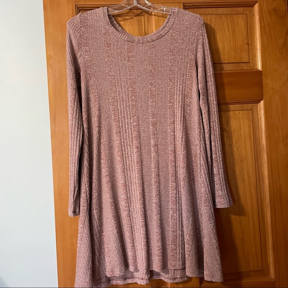 Pink Knit Long Sleeve Sweater Dress